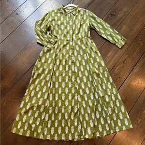 Olive Green and White Block Prunt Maxi Shirt Size Dress